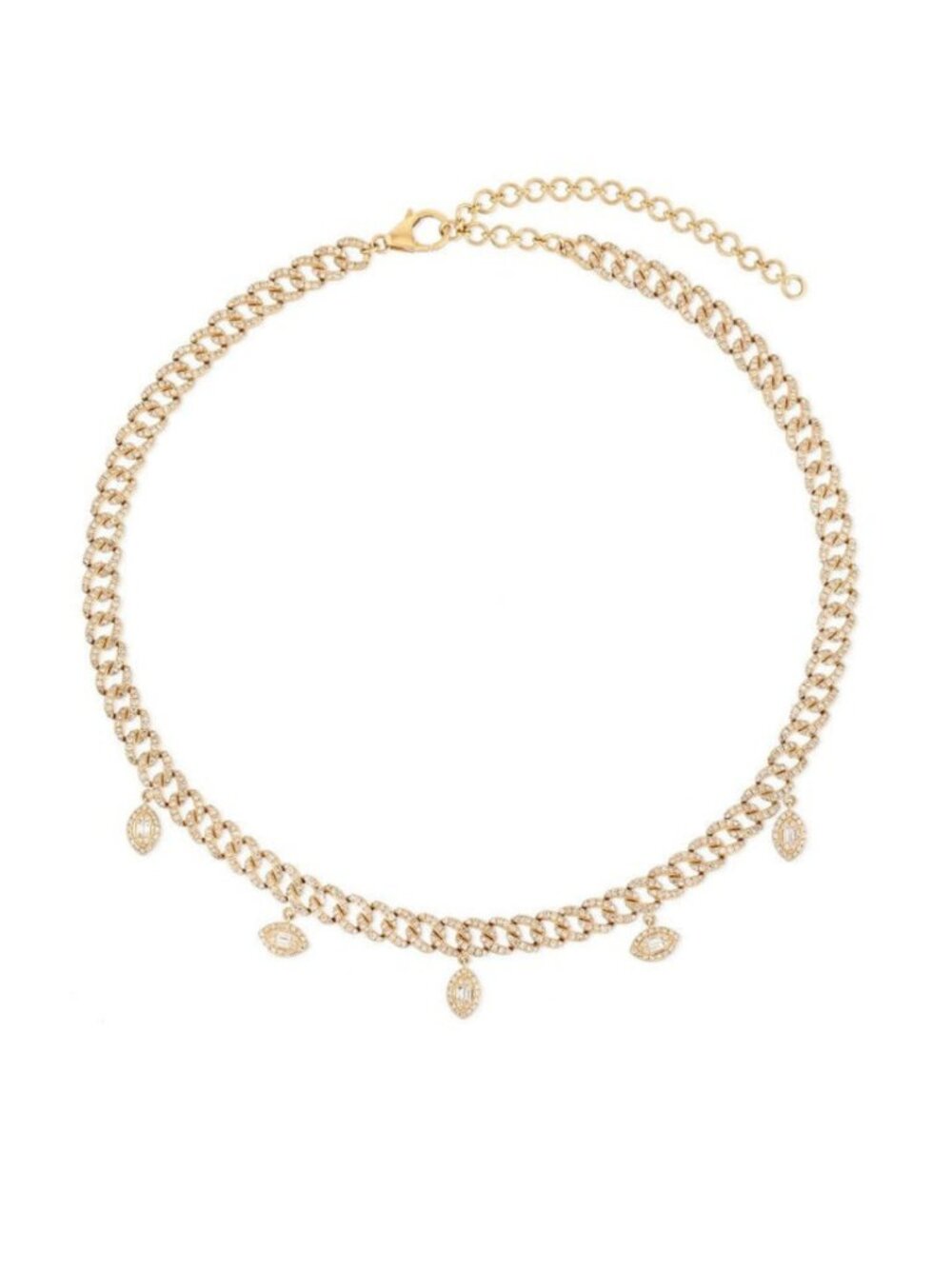 Polished Baguette Diamond 14K (or 18k upon request) Yellow Gold Link Necklace